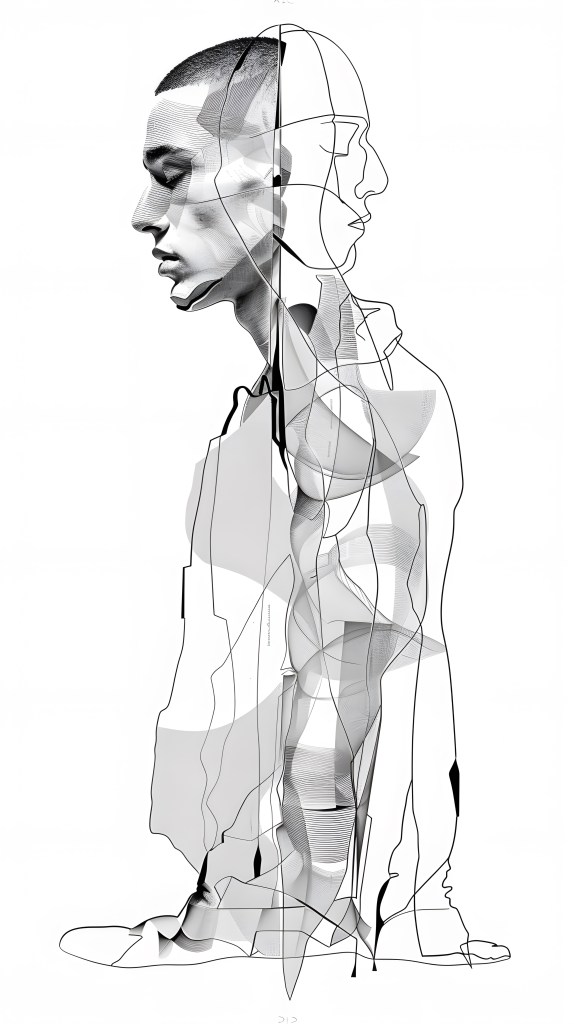 Continuous line-art sketch of a young blind man.